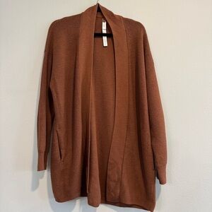 Lululemon Merino Wool-Blend Ribbed Open Front Sweater Cardigan Pockets 6